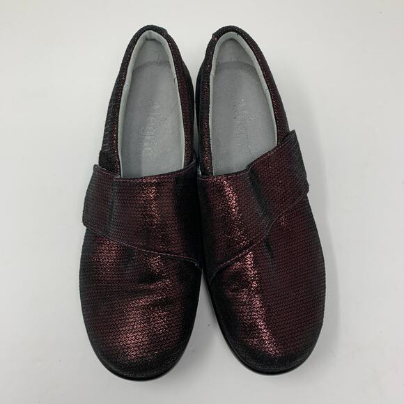 Alegria Lauryn Women's Sz 38 US 8-8.5 Slip-On Shoes Cross Strap Low Heel Maroon - Picture 3 of 7